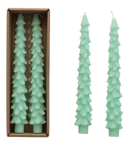 2 Vela Conica Forma Arbol Perfume Menta Caja