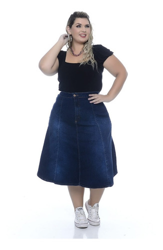 Imagem 3 de 7 de Saia Jeans Feminina Evangélica Plus Size Midi Dia Das Mães