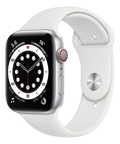 Apple Watch  Series 6 (GPS+Cellular) - Caja de  aluminio plata de 44 mm - Correa deportiva blanco