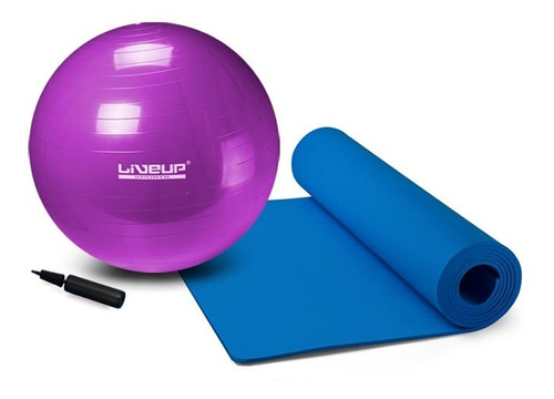 Kit Pilates Yoga C/ Bola Suíça 55cm Live Up + Tapete Eva