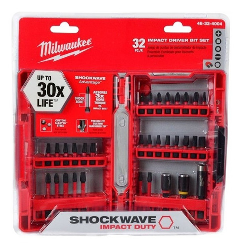 Set De Puntas De Impacto 32 Pzas Milwaukee 48324004