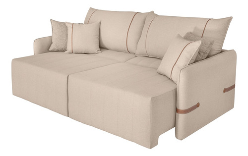 Sofá Cama Retrátil 160cm Essence D05 Linho Bege/camel Cor Creme