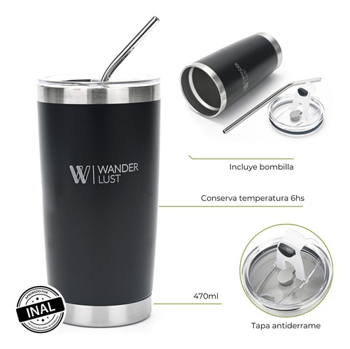 Vaso Termico Sorbete Tapa Acero Inoxidable Wanderlust 470 Ml