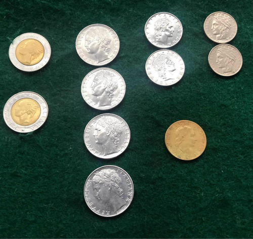 Lote De 11 Monedas Liras Italianas (Usado)