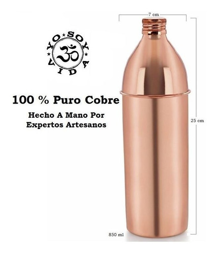 Botella Para Agua Hecha A Mano En Cobre Puro 850 Ml Ayurveda