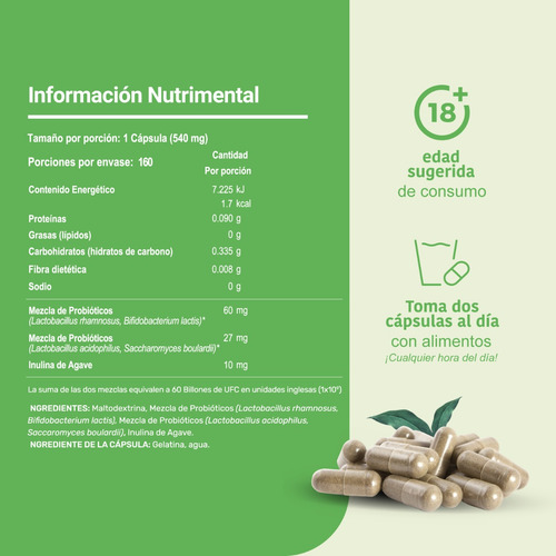 Imagen 3 de 6 de Probioticos 60 Billones Con 4 Cepas Y 240 Capsulas Life360+
