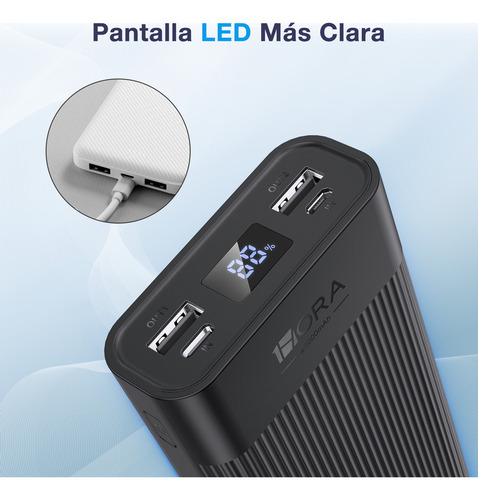Power Bank 20000mah Bateria Portatil Con Pantalla Led 1hora Negro