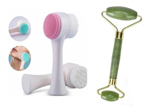 Set De Rodillo Jade Piedra Doble + Limpiador Facial Doblefaz