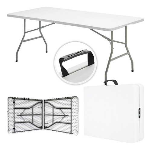 SelectShop Mesa Plegable Plástico tipo portafolio 1.80m jardín portátil Blanco