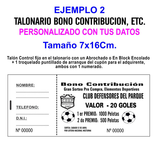 1 Talonario Rifas Personalizos 100 Numeros, Troquelado 16x7