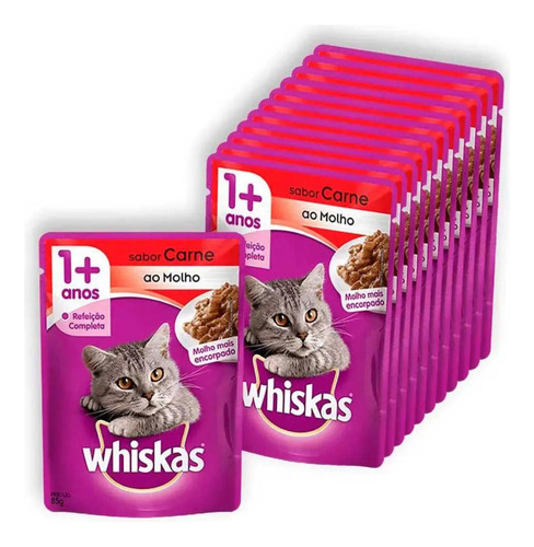 Whiskas pack ração úmida para gatos carne ao molho 85gr com 20 sachê
