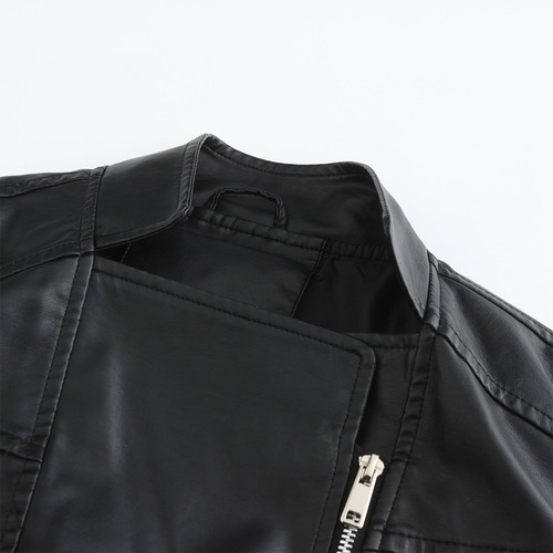 Chaqueta De Cuero Para Mujer Con Cinturón De Manga Larga Par