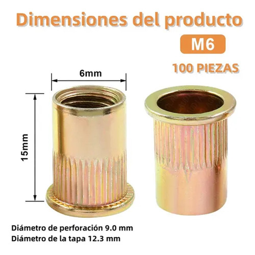 Tuerca Remachable Milimetrica M6 (100pzs)
