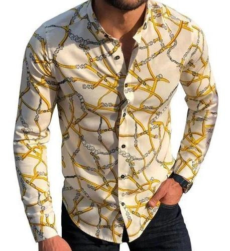 Hombre Camisa Manga Larga Casual Retro Precioso Cadena Patró