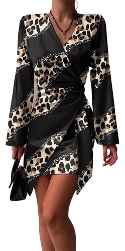 Moda Vestido De Manga Larga Con Estampado De Leopardo Damas