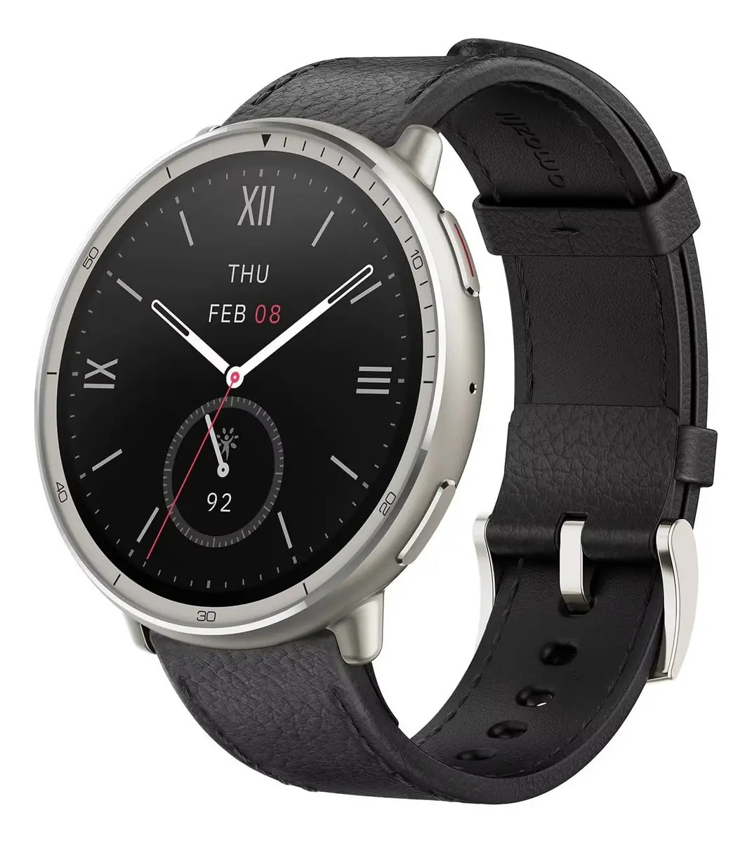 Relógio Smartwatch Active 2 Amazfit Caixa Prateado Pulseira Preto Bisel Prateado Desenho Da Pulseira Couro Premium