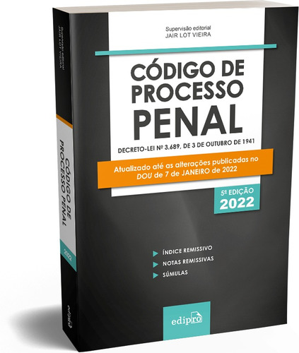 Código de Processo Penal 2022: Mini, de Vieira, Jair Lot. Editora Edipro - edições profissionais ltda, capa mole em português, 2022