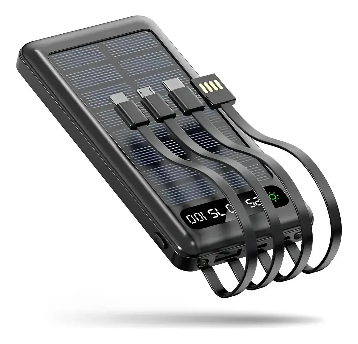 Power Bank Solar Batería Portátil 4 En 1 Variedad Entradas Negro