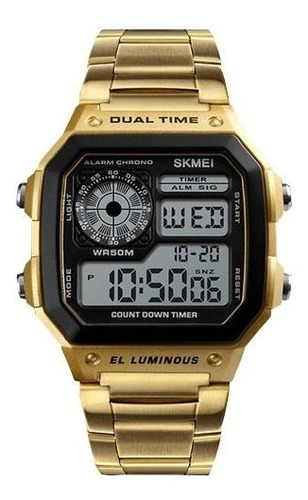 Reloj Skmei 1335 Dorado Digital Calendario Alarma Cronometro