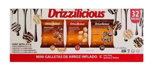 Mini Galletas De Arroz Inflado Drizzilicious 32 Piezas