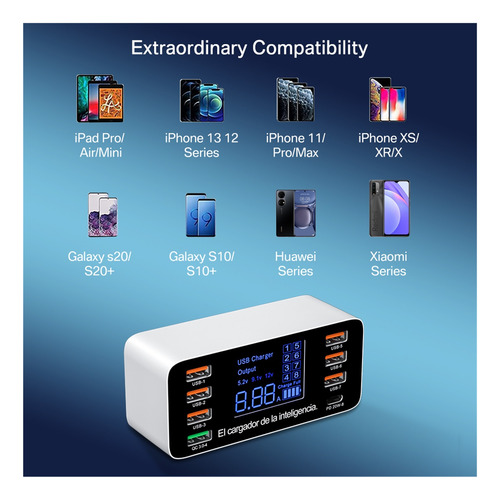Cargador Usb De Carga Rápida De 8 Puertos Qc3.0 Estación De