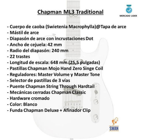 Guitarra Electrica Chapman Ml3 Traditional White C/funda