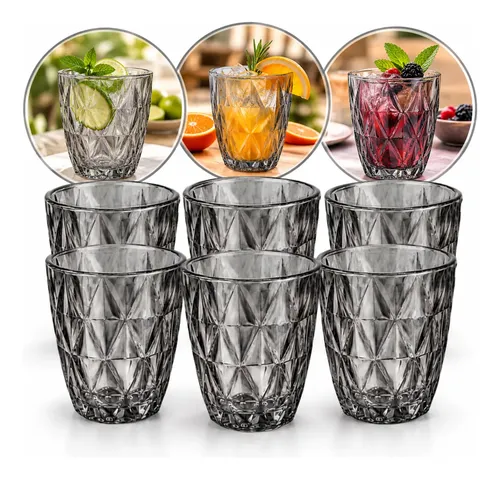 Copo Diamond  Vidro Design Elegante Servir Agua Suco Drink Mo Cinza-escuro