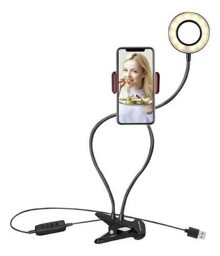 Kit Ring Light Led Com Suporte De Celular Mesa Live Makeup