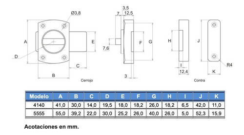 Imagen 3 de 3 de Combo 2x Cerrojo Zamak 55mm X 55mm Satinado Soprano