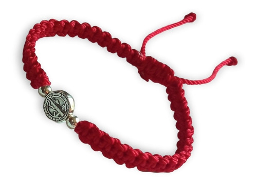 Pulsera Roja San Benito Hilo Grueso Tejido Ajustable 