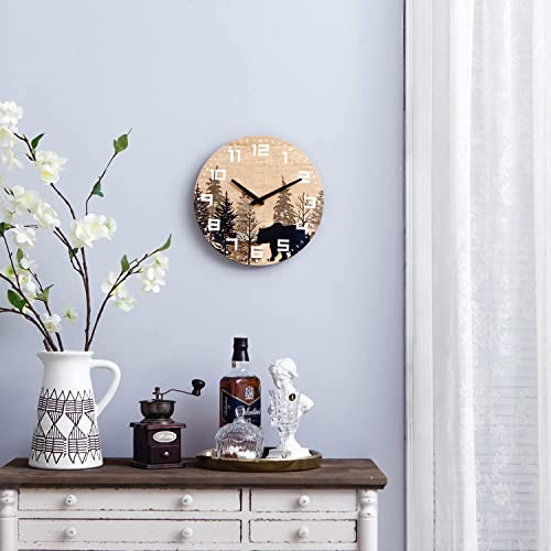 Reloj De Pared Rústico De Oso Silencioso Y Sin Tictac 30 C