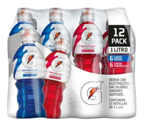 Gatorade Zero Sugar 6pzas Mora Y 6pzas Frambuesa De 1lt