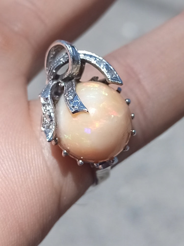 Anillo Plata Paladio Ópalo De Fuego Mexicano Y Diamantitos Plateado