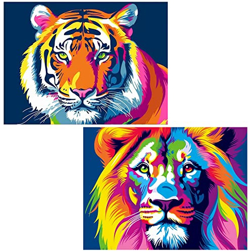 5d Diamond Painting Tiger &amp; Lion Full Drill By Numb...
