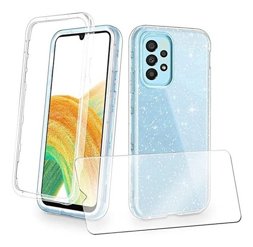 Kit Mica Cristal+ Funda Para Samsung Rigida Tres Pieza Mujer Color Azul Claro Modelo De La Funda A23