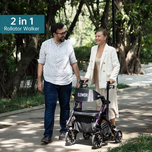Silla Rollator Walker & Transport Elenker 2 En 1 Morada
