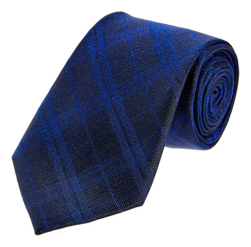 Corbata Hombre Slim  Seda Cuadros Vittorio Forti, Color Azul Diseño de la tela Relieve Largo 6.5 cm