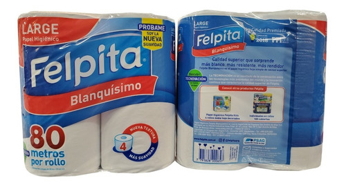 Papel Higienico Felpita Blanquisimo 4x80 Mts X 10 Packs