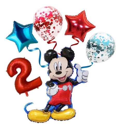 Set De Globos De Mickey Mouse Con Numero, Estrellas+ Confeti Mickey Mouse Nro. 2