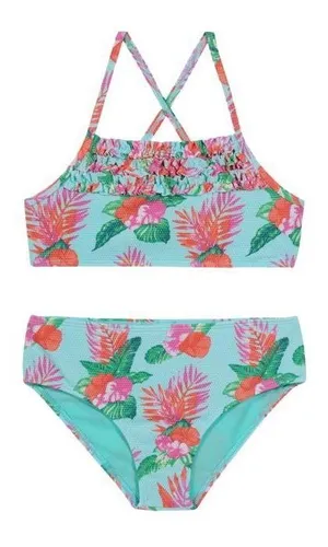 Niña Bikini H2owear Uv+30 Textura Estampada Celeste
