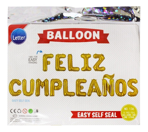 Imagen 2 de 5 de Globos Letra Metalicos Feliz Cumpleaños Dorado Y Plata