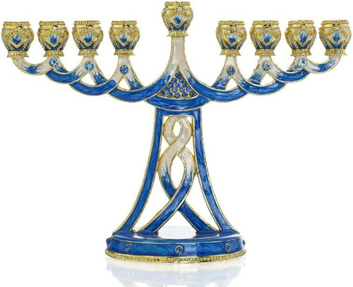 Imagen 1 de 7 de Hanukkah Menorah Candle Holder 9 Branch Rhinestones Jeweled 