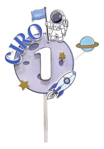Topper Torta Cumpleaños Astronauta Luna Personalizado Espaci