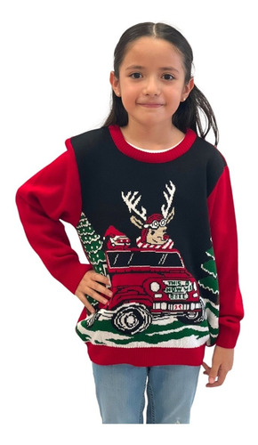 Imagen 1 de 2 de Sueter Navideño / Ugly Sweater Niños Con Santa En Jeep