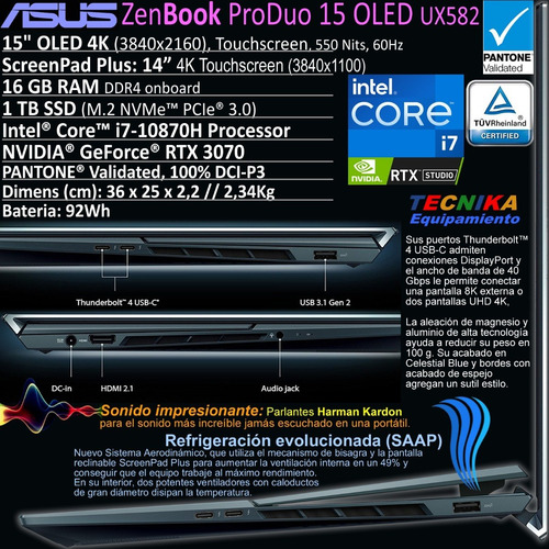 Imagen 8 de 9 de Asus Zenbook Pro Duo 15 Oled 4k Touch I7 16gb 1tb Rtx3070