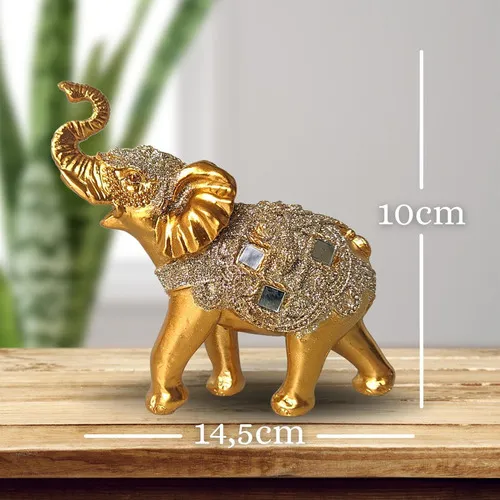 Estatua de elefante indio de resina dorada para sala de estar, 15 cm, color dorado