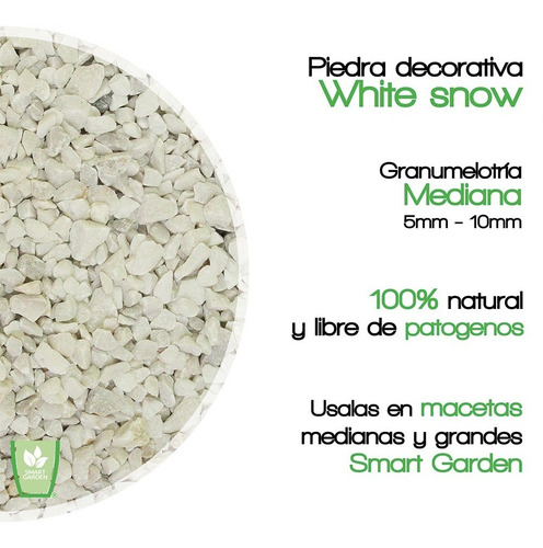 Piedra Decorativa - Ideal Para Macetas, White Snow 04-m-25 Color Blanco Granulometría máxima 8 cm Granulometría mínima 6 cm