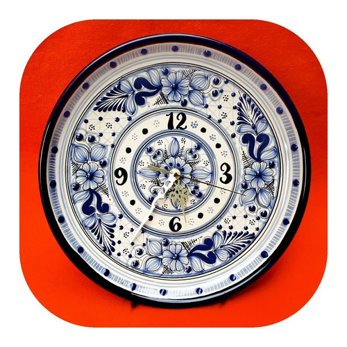 Imagen 1 de 2 de Reloj De Talavera Poblana 20 Cm Redondo Azul Puebla