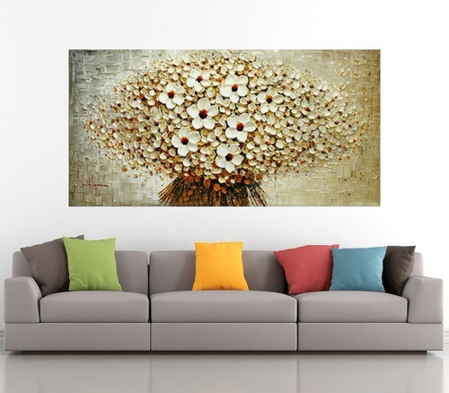 Quadro Jarro De Flores Moderno Pronto Para Pendurar Cor diversas Cor da armação 80cm (A) x 160cm (L)