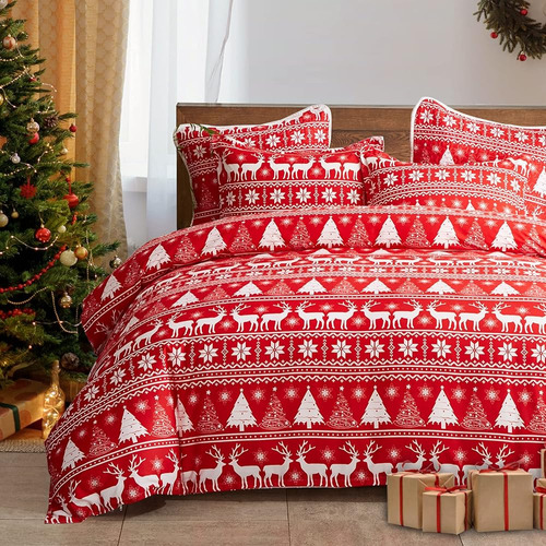 Uozzi Bedding Christmas Duvet Cover Set Queen Size Con Copo 